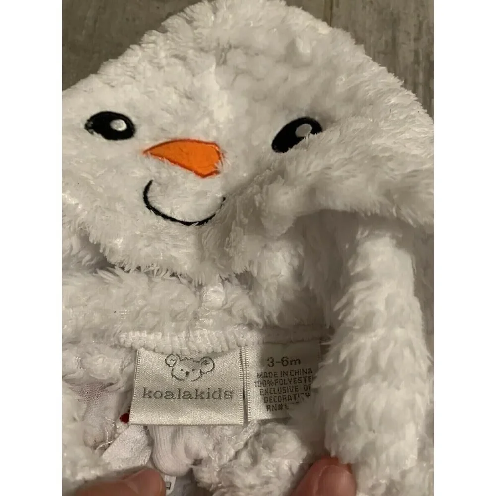 White Christmas Snowman Winter Zip Up Hooded One-Piece Coverall Outfit 3-6 M EUC